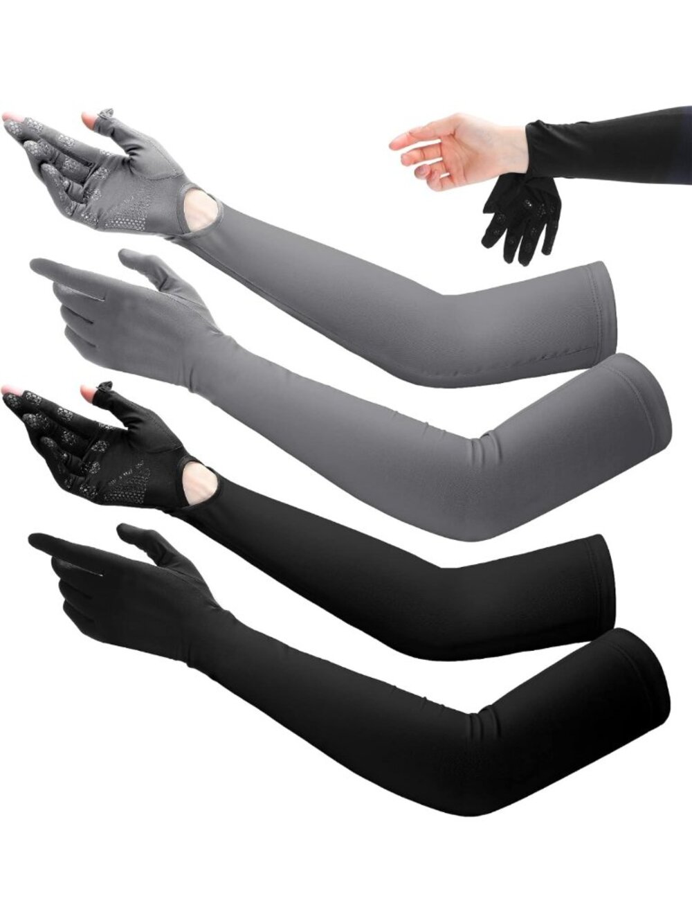 2 Pairs Women UV Long Sun Protection Gloves Touchscreen Arm Sun Driving Gloves
